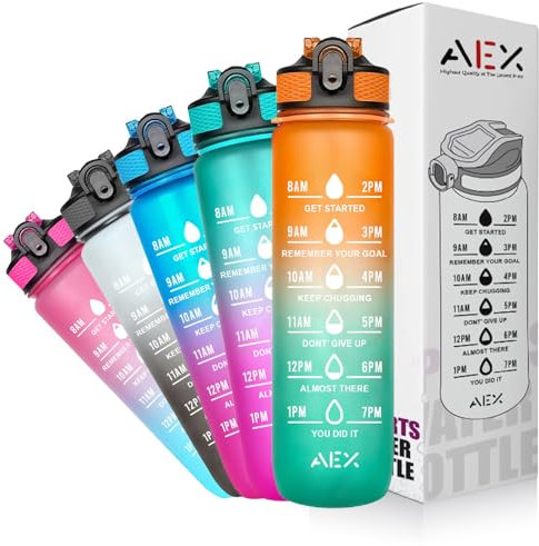 AEX Sports Water Bottle 1L - 1 Litre Water Bottle with Straw - Motivational and Leak Proof Water Bottle - Gym and Cycling Water Bottle - BPA Free Water Bottle for Men and Women (Orange-Green)