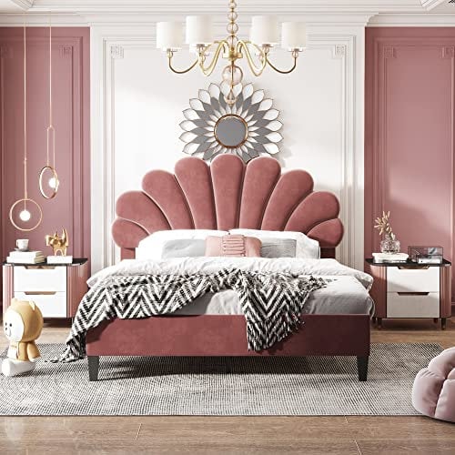 I0I&I0I Polsterbett Doppelbett 140 x 200 cm mit Samtstoff und Lattenrost (Bohnenrot)