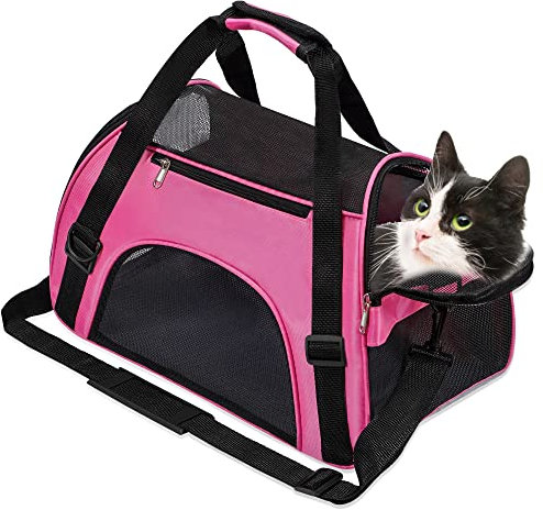 Soft-Sided Foldable Cat/Dog/Pet/Puppy Carrier Bag,Portable Pets Travel Carriers For Cats/Dogs/Pets With Shoulder Strap & Removable Mat,Durable Comfort Cat Basket Airline Approved(Pink,Medium)