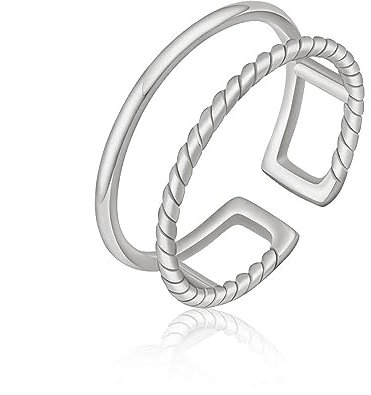 GD GOOD.designs Ring Silber für Damen verstellbar aus Edelstahl - Wasserfest - Doppelring offen | Frauen Silberring inkl. Geschenkbox
