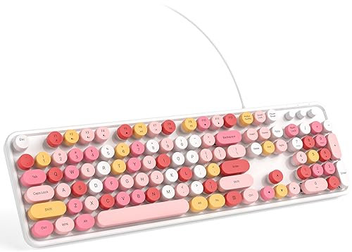 KNOWSQT Teclado de computadora con cable, teclas redondas de tamaño completo, color blanco, para Windows, laptop, PC, escritorio, Mac