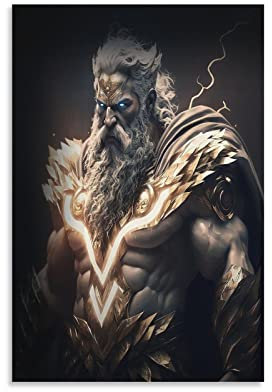 Poster mit antiken griechischen Göttern, Zeus, König des Gottes, Wandkunst, Poster, Schriftrolle, Leinwand, Gemälde, Bild, Wohnzimmer, Dekoration, Zuhause, 60 x 90 cm