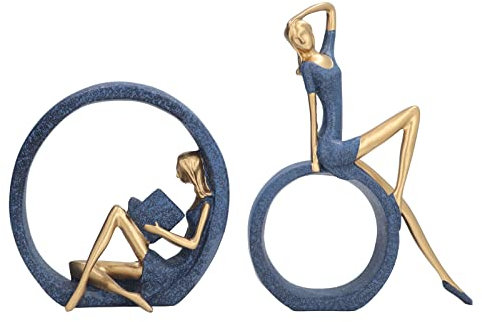 2 Stück Lesende Frau-Skulptur, Lesende Mädchen-Statue, Ornamente, Yoga-Mädchen-Statue, Kunstharz, Abstrakt, Handgefertigt, Lebendige Form, Kunstharz-Dekoration Für Büro, Schreibtisch, Flur
