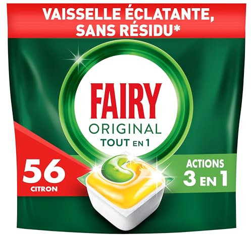 Fairy Original Tablettes Lave-vaisselle All In One, Citron, 56 Capsules, Efficaces Même Sur La Graisse Incrustée, Protège le Verre Et L'Argent