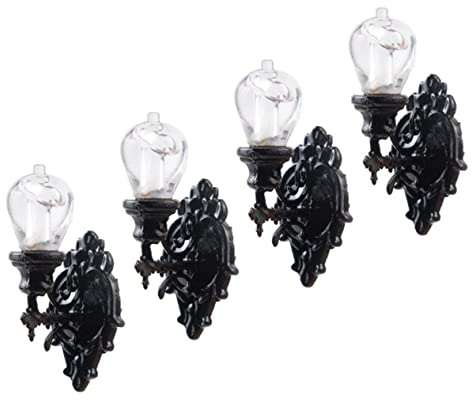 HOMSFOU 1 87 Scale Miniature Dollhouse Wall Lights Set of 4 Simulated Moss Ornament Lamps Battery Powered Doll House Lighting Table Decoration