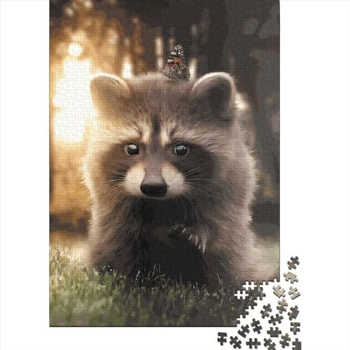 FUmoney Puzzle für Erwachsene 1000 Teile Der Waschbär und SchmetterlingDas Waschbär- und Schmetterlingspuzzle Kreatives 1000-teiliges Puzzle für Weihnachtsgeburtstagsgeschenke 1000 Stück (75 x 50 cm)