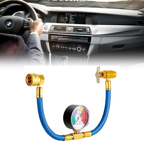 YUNYODA R134A aire acondicionado manguera de carga refrigerante para coche, manguera de carga universal R134A adaptador de carga refrigerante con manómetro, manguera de llenado de refrigerante para