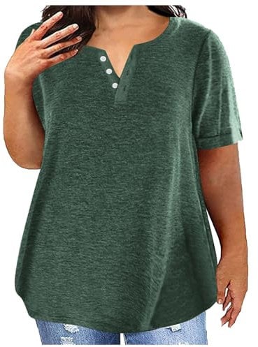 Keepink Oversized T Shirts for Women Summer V-Neck Short Sleeve Tops Women's Loose Fit Tee Solid Color Shirts Comfy Tunics with Pockets Ladies Casual Basic Tee L-5XL
