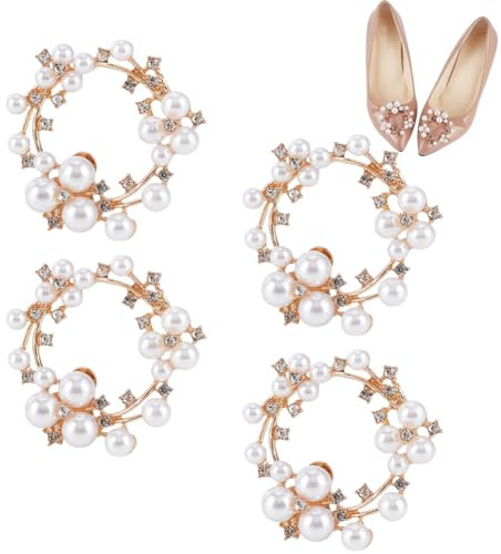 GORGECRAFT 4pz Fermagli per Scarpe da Donna con Perle Fibbie Dorate Rimovibili Eleganti Ghirlanda Rotonda Scarpe Pochette Abito Cappello Fermagli per Feste di Matrimonio Tacchi Appartamenti Stivali