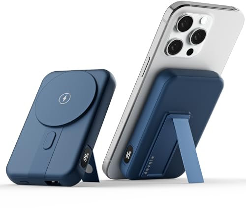 decqle 001 Magnetic Wireless Power Bank 10000mAh Foldable Stand Battery Pack Portable Charger Compatible with MagSafe for iPhone 12/13/14/15 Series 2024 (navy blue)002