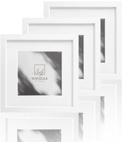 VUVUZULA Lot de 3 cadres photo en bois MDF - Blancs - 15 x 15 cm - Avec passe-partout - 10 x 10 cm