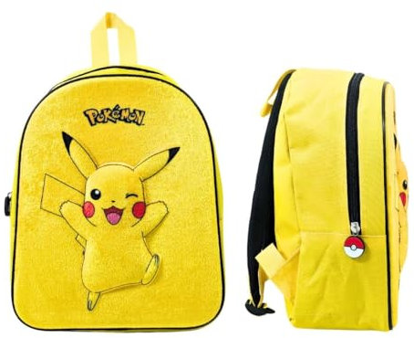 mybagstory - 3D-Rucksack aus Samt – Pokemon – Gelb – Kinder – Schule – Kindergarten – Schulranzen für Jungen – Größe 32 cm – verstellbare Träger – Geschenkidee, Pokemon - Gelb - Samt, Enfant