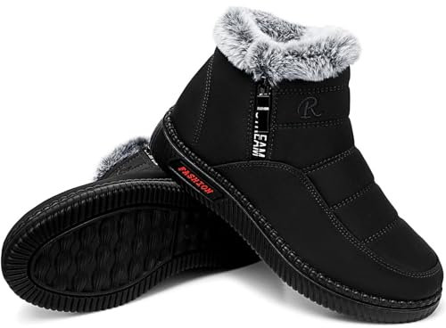 Csgkag Stivali da Neve Donna Invernali Foderati in Pelliccia Stivali da Passeggio Leggeri Scarpe Calde Antiscivolo Casual Stivaletti,Nero,EU38