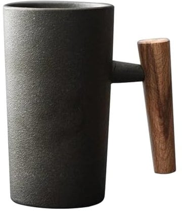 HoveeLuty Tasse à café avec poignée en Bois 220 ML Ergonomique exquise en grès Tasses Vintage Maison Bureau Tasse en céramique pour thé Boissons Eau, Noir