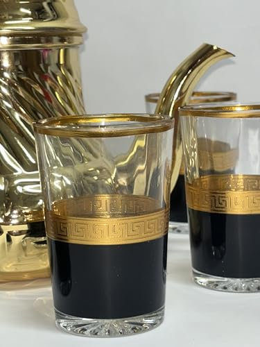 Set di 1 teiera da 48 oz e 6 eleganti bicchieri da tè marocchino da 150 ml, tazze da tè persiani arabi per servire caffè, caffè espresso (giallo)