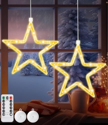 2 Piezas LED Luces Estrella de Navidad,Luces de Ventana de Navidad con Ventosa,Luces Navidad Exterior Decoraciones NavideñAs en Interiores, per Natalizie, Finestra, Festa, Matrimonio