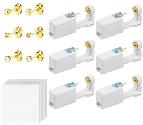 Aucuu 6 Stück Ohrlochstechpistole, Ohrloch Stecher, Steril-Steril Sicherheits Ohrlochpistole, Piercing Pistole mit Ohrstecker, Schmerzfreies Selbst-Piercing-Werkzeug