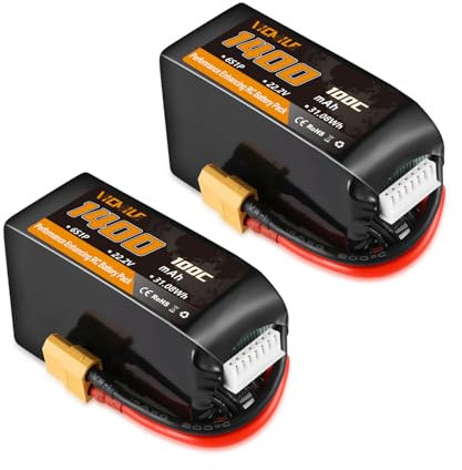 VICMILE 2PACK 22.2V 1400mAh Lipo Akku 100C High Discharge Rate RC Drone Batterie with XT60 Plug RC Battery Fit for RC FPV Racing Drone Quadcopter Helicopter Airplane Racing Models