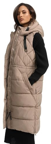 MARIKOO Damen Winterweste (XS-3XL) - Steppweste, lang, teils mit Magnetverschluss, verstellbare Kapuze, Warme Weste Frauen - N018
