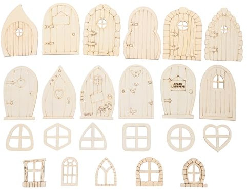 PAMINGONO 96stücke Feengartentür Holzspäne Für Basteln Miniaturtür DIY Türdekoration Feenhaus Gartenfeentürdekor Miniatur-türschmuck