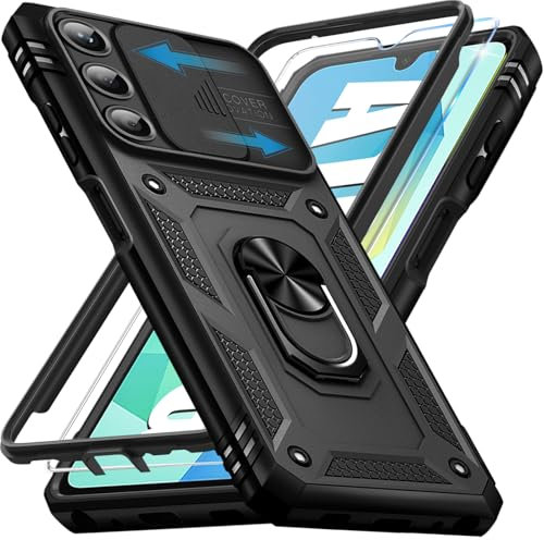 Giyer Panzerhülle für Samsung Galaxy A16 5G Hülle mit Schutzfolie, Handyhülle A16 5G Case mit Kameraschutz 360° Metall Ring Ständer, Stoßfest Schutzhülle für Samsung A16 5G Cover Tasche (Schwarz)