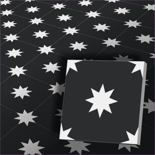Jugendstil Fliesen - Fliesenteppich mit Dekor Stern mit Bordüren (schwarz, Musterpaket)