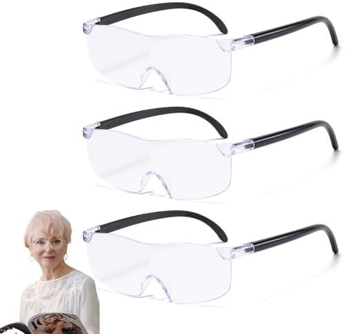3 Stück Lupenbrille Leselupe 150%,200%, 300% Vergrößerungsbrille, Lese Lupenbrille, Randloses, Antiblaues Licht, Lupenbrille für Brillenträger, Geeignet für Arbeiten Im Nahbereich