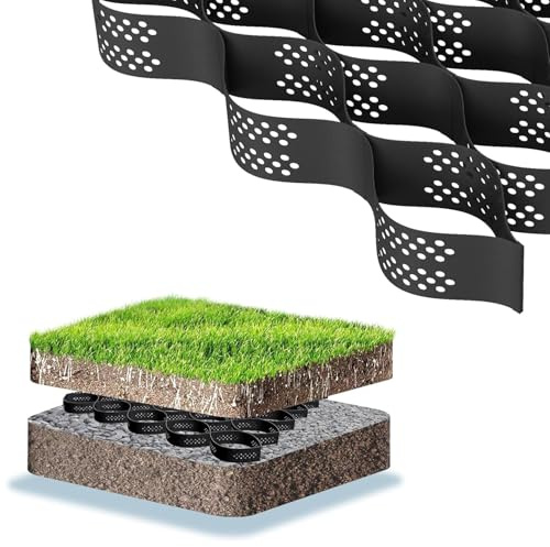 ENHEN Ground Grid Garden Grid Paver for Greenhouse Deck Turf, Expandable Shed Base Pea Gravel Ground Grid, Subgrade Work Light Truck Retaining Walls Geocell Grid(9x9.5m/29.5x31.2ft)
