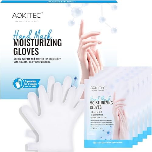 Aokitec Hand Mask, 5 Pairs Hand Moisturizing Gloves for Dry Hands Repair Infused Natural Plant Extracts Hand Moisturizer Gloves for Nail Care after Nail Art Removal