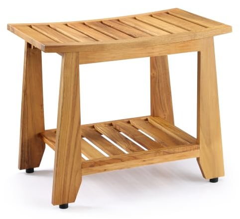 TEAKAURA Duschbank aus Teakholz, 53,3 cm, wasserdicht, Holz, Spa-Bank mit Ablage, rutschfester, massiver Teak-Duschsitz für Badezimmer, Innendusche und Außenbereich