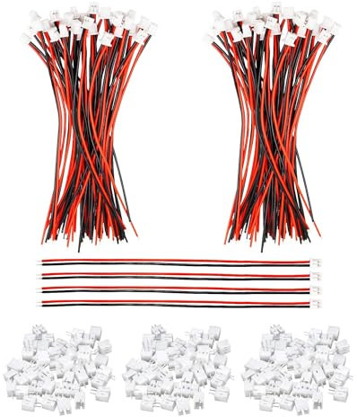HAXIHA 100 Paires Micro JST PH 2.0 2Pin Connecteur Prise,Mini JST-PH 2-Broches Connecteur avec Fils Câbles 100mm