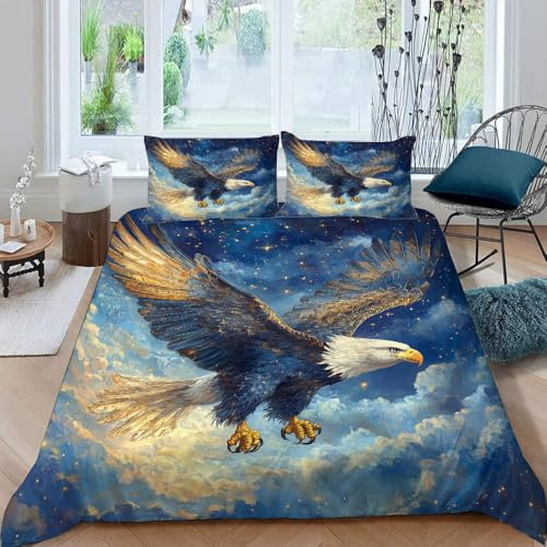 Generisch Fliegender Adler Bettwäsche 135X200 cm Kinder Junge Mädchen 3D Effekt Bettbezug Jugendliche Bettwäsche-Set Mikrofaser Bettbezug Mit Reißverschluss Und 2 Kissenbezug 80X80Cm