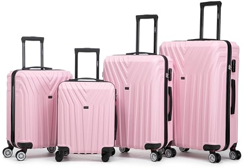 R.Leone Valigia da 1 Fino a Set 4 Trolley Rigido grande, medio, bagaglio a mano 55x40x23 cm Wizz, ITA Airways e bagaglio 45x36x20 cm EasyJet in ABS 9001 (Rosa Pastello, Set 4 Pezzi XS S M L)