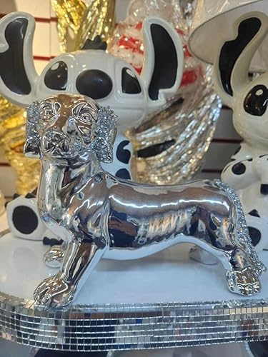 DEENZ Crushed Diamond Silver Spanish Chihuahua And Sausage Dog Shelves Decor Display Bling Set Freestanding Ornament Ideal For Pet Lovers (Chihuahua Dog)
