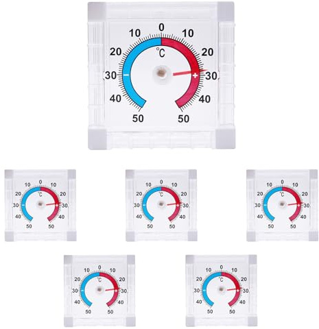 ZHIYUQL® 6 Stück Self Adhesive Fensterthermometer Aussen, Aussenthermometer Digitales Wetterfest Mit Genauer, Außentemperaturfühler Batteriefrei Für Fenster Und Außenbereich Weiß (7,5 x 7,5 x 2,5 cm)