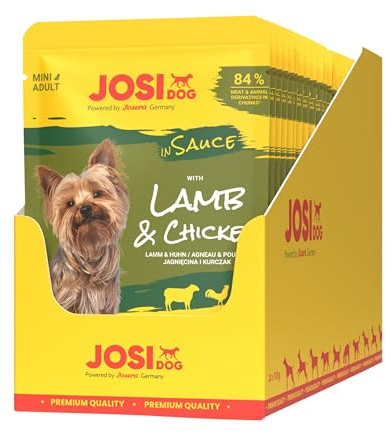 JosiDog Mini Lamb & Chicken in Sauce | 24x 100g | Hudefutter nass in Soße | Adult | Premium Nassfutter für kleine Rassen im Frischebeutel | Edles Lamm & saftiges Huhne in Soße | powered by JOSERA