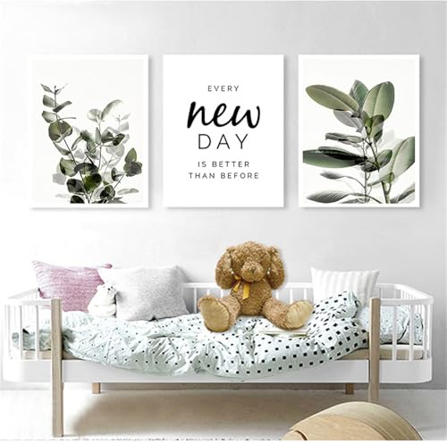 AQCQDQ 3er Poster Set Grünpflanzen, Moderne Boho Aesthetic, Eukalyptus Grünpflanzen Wandbilder, Leinwand Bild Wandkunst, für Wohnzimmer Schlafzimmer Büro, Ohne Rahmen (40x50 cm)