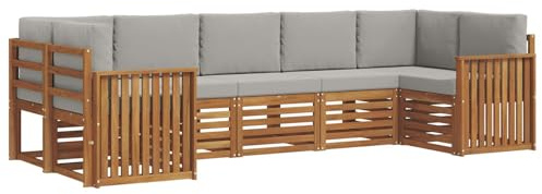 vidaXL Sofagarnituren 7 pcs Natürlich und Hellgrau Massivholz Akazie, Akazienholz Gartenmöbel-Set, modernes Sofa, Coole Lounge, modulare Sitze, Pooldeck-Style