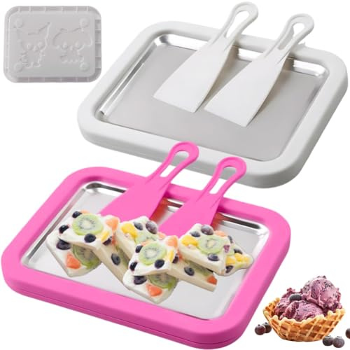 Heladera Instantánea para Hacer Helado,2pcs Heladeras Hacer Helados,Fabricante de Helado,Ice Cream Rolls Maker Machine,Máquina para Freír Hielo de Acero Inoxidable Bandeja,con Espátulas