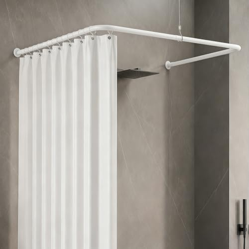 Tringle de rideau de douche en forme de U / L, flexible et réglable en acier inoxydable, barre de douche d'angle avec support de plafond pour baignoire/salle de bain, montage de perçage nécessaire, 4