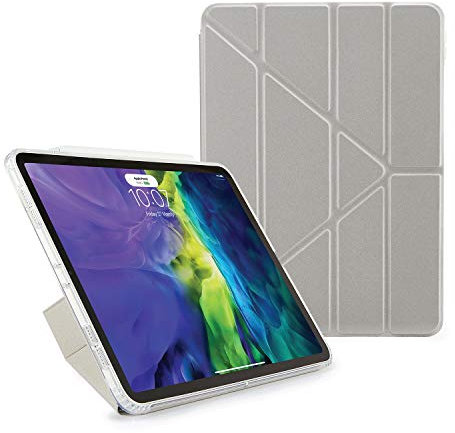 Pipetto Origami - Funda para iPad Pro 11 (2020) de Segunda generación, Parachoques de TPU a Prueba de Golpes con Soporte 5 en 1 - Plata/Transparente