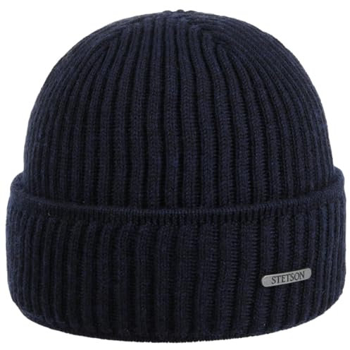 Stetson Parkman Mütze - Strickmütze Damen/Herren - Wintermütze aus 100% Merinowolle - Made in The EU - One Size 54-62 cm Umschlagmütze - Wollmütze Herbst/Winter - Rippmütze blau One Size