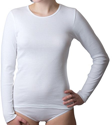 HERMKO 17830 Damen Langarm Unterhemd Woman Longsleeve Shirt Baumwolle/Modal, Farbe:weiß, Größe:40/42 (M)