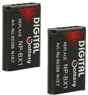 2x Akku NP-BX1 kompatibel mit Sony DSC-H400, DSC-HX50, DSC-HX50V, DSC-HX60, DSC-HX60V, DSC-HX300, DSC-HX400, DSC-HX400V, DSC-RX1, DSC-RX1R, DSC-RX100, DSC-RX100 II, DSC-RX100 III, DSC-WX300, DSC-WX350, Action-Cam HDR-AS15, HDR-AS30V Action Cam, HDR-AS100VR Action Cam, Musik-Videorecorder HDR-MV1 - 1000mAh Li-ion