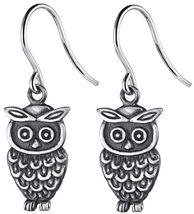 MATERIA Damen Ohrhänger Eule 925 Silber Ohrringe hängend Vogel in antiksilber 10x33mm mit Geschenk Box #SO-118