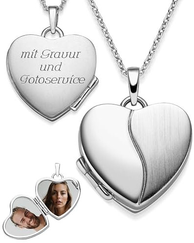 Herz Medaillon zum Öffnen für Bilder Silber 925 | Kette Damen Medallion mit Bild | Foto Amulett Anhänger Herzmedallion | Halskette Herzkette mit Gravur