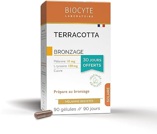 BIOCYTE Terracotta Bronzage - Complément Alimentaire Bronzage - Mélanine, Cuivre, L-Tyrosine - 90 Gélules - Programme de 90 Jours
