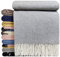STTS International Merinowolldecke Wohndecke Merinowolle - Kaschmir - Mix 140 x 200 cm sehr weiches Plaid Kuscheldecke Faro Hellgrau (Hellgrau)