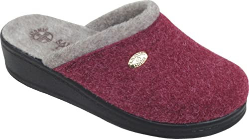 Sanital Light - 386 - Pantofola Donna Invernale, Lana Cotta Calda, Suola in Poliuretano, Made in Italy, Pantofole di Lana, Wine 41