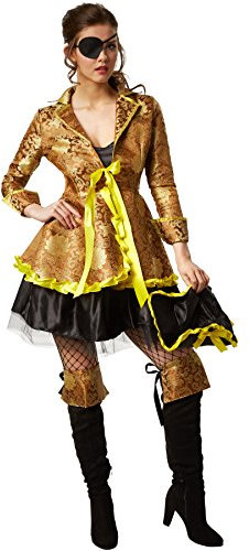 dressforfun Costume da Donna - Elegante corsara | incl. Gambali ad Imitazione del Risvolto degli Stivali con Disegno, Benda per Occhio e Cappello (L | No. 301771)